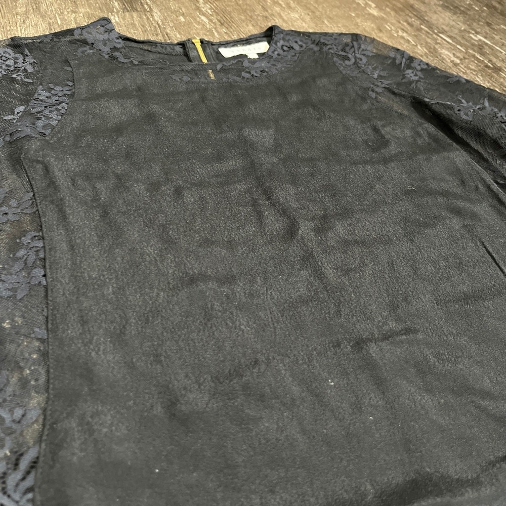 Sandro Paris Black Lace‎ Trim 3/4 Sleeve Top Blouse Elegant Chic Size 1 US 4 - Picture 3 of 7